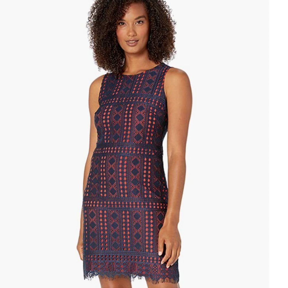 Tommy Hilfiger Blue & Red Lace Sheath Dress - 8